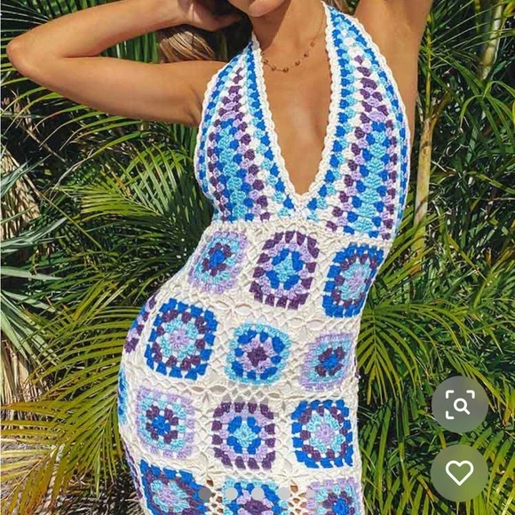 Beginning Boutique Light Blue Crochet Dress Li Blue Crochet Long Sleeve  Mini Dress Parallel